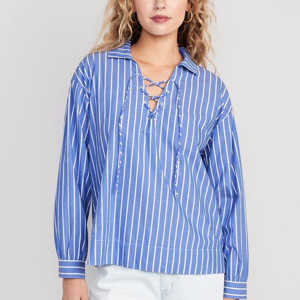Old Navy Long Sleeve Tie-Front Notch Collar Shirt